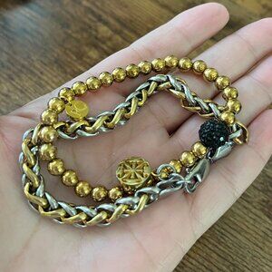 Rustic Cuff Byzantine Chain Gold and Silver Beaded Stretch Bracelet Set